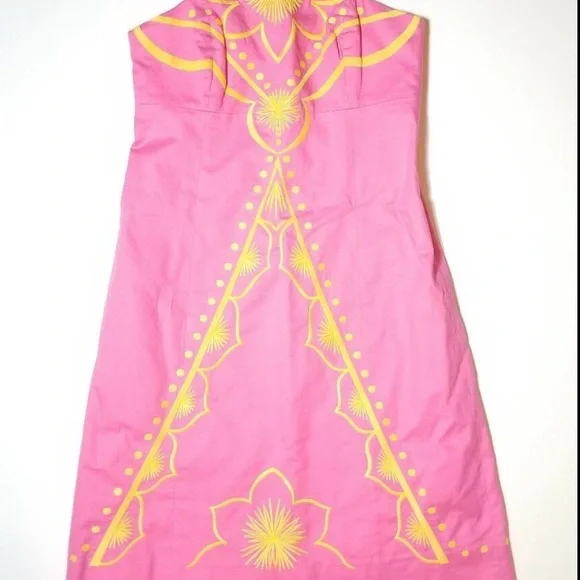 Lilly Pulitzer Bowen Hotty Pink Embroidered Strapless Dress Size 6 - Picture 2 of 13